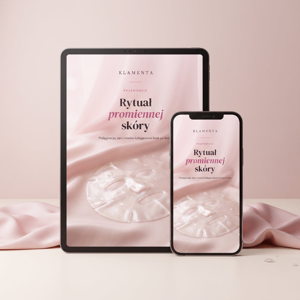 E-book Klamenta „Rytuał promiennej skóry” na tablecie i telefonie